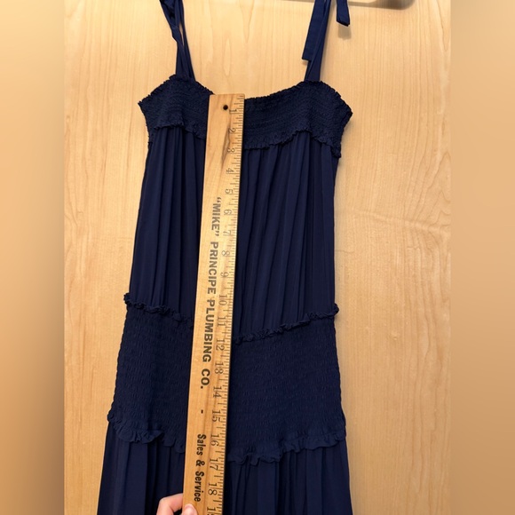 Tory Burch Navy Wide-Leg Jumpsuit with Smocked Waist - Picture 6 of 8